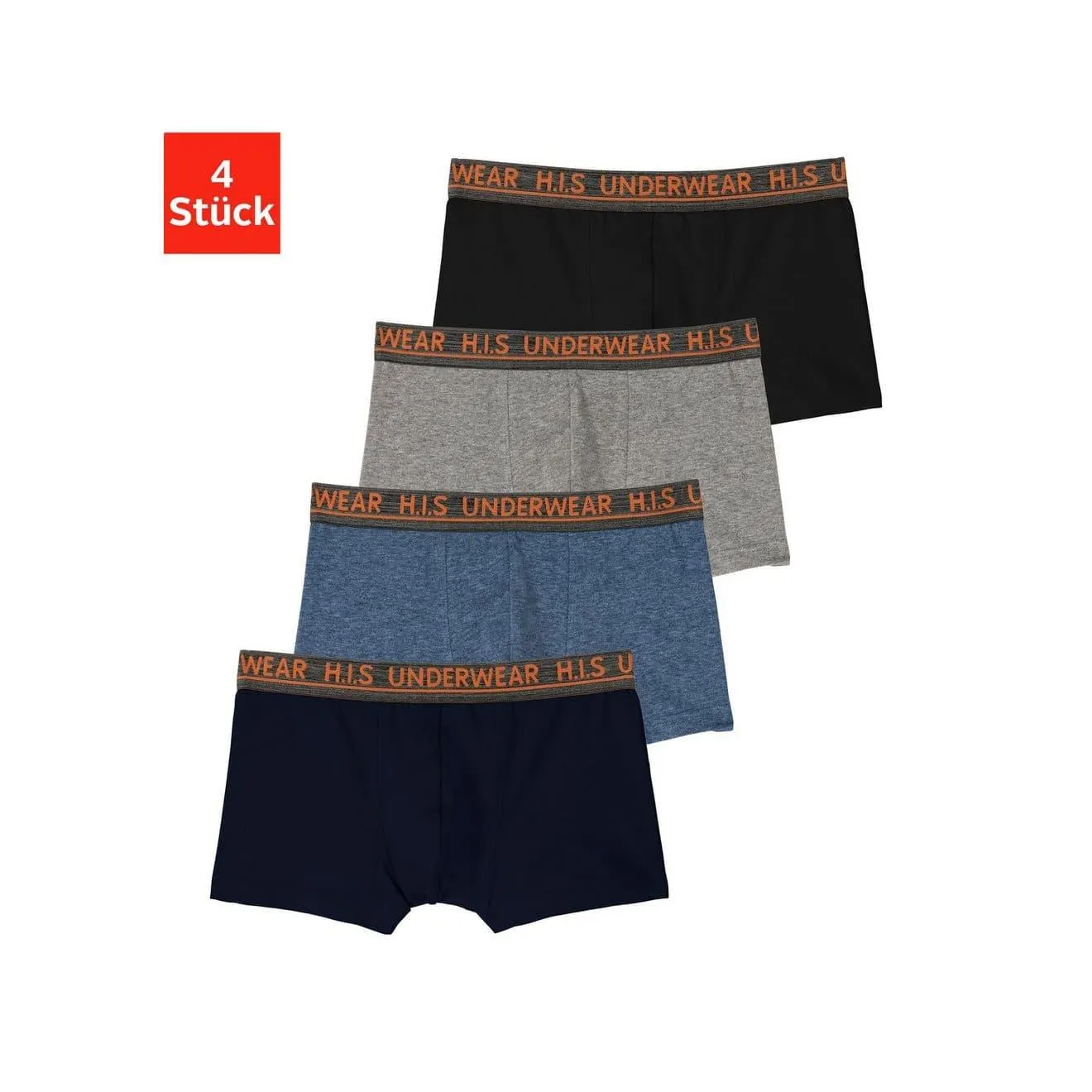 H.I.S Boxershort voor jongens met gemêleerde logo weefband (set, 4 stuks)