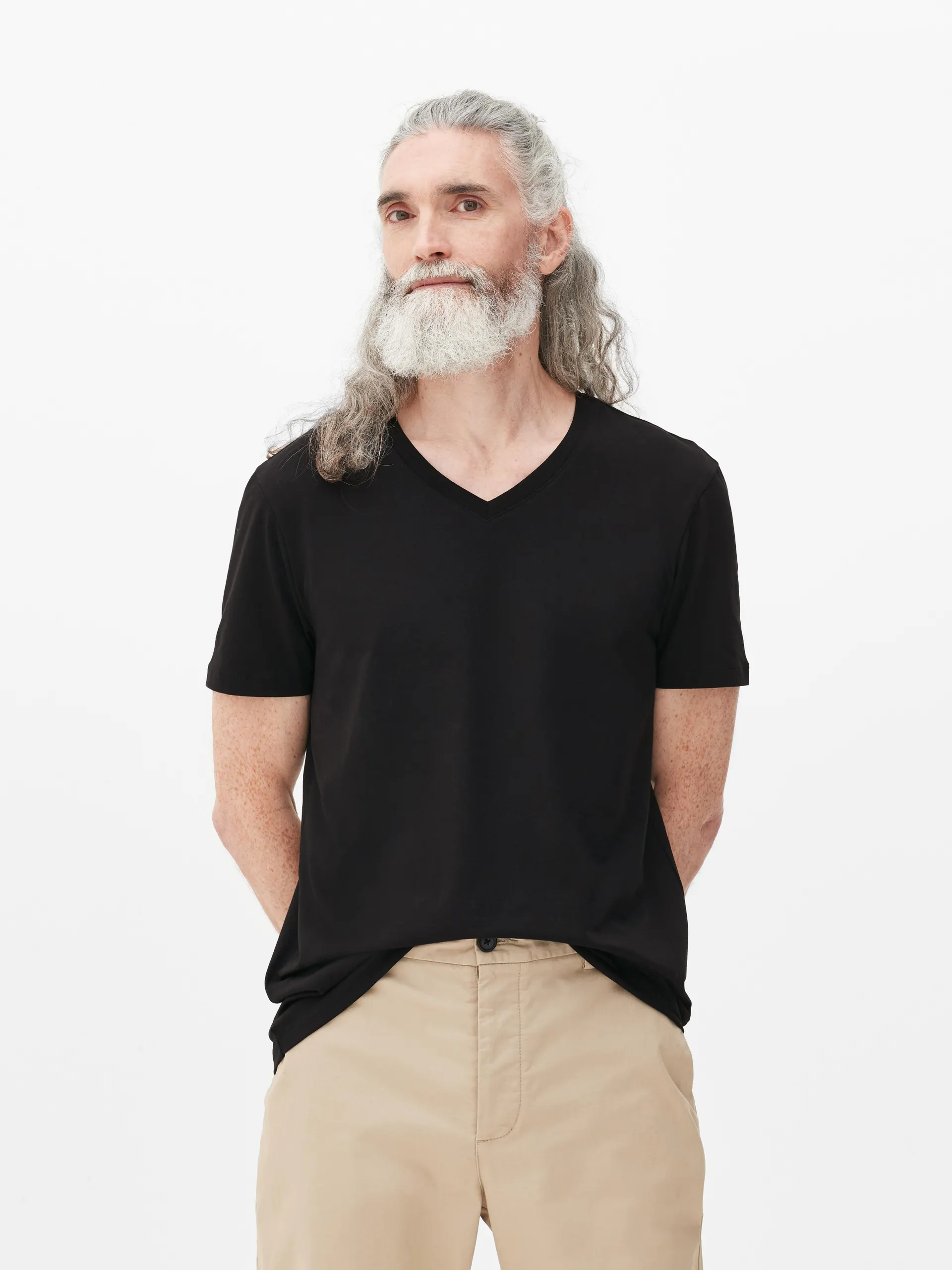 T-shirt met V-hals en korte mouwen