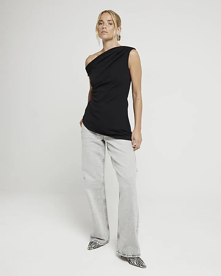 Black off shoulder asymmetric top