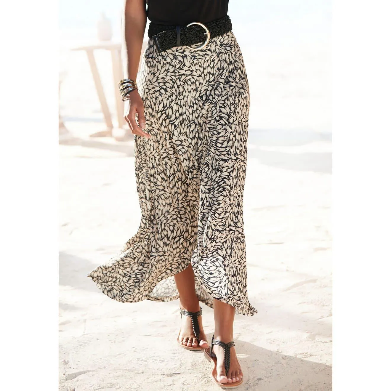 Buffalo Jerseyrok met alloverprint, zomerse maxirok in wikkellook