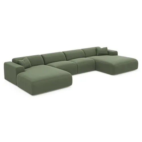 Sia Home - Symmetrische banken MYRA - Geweven stof - Olijfgroen - 356cm