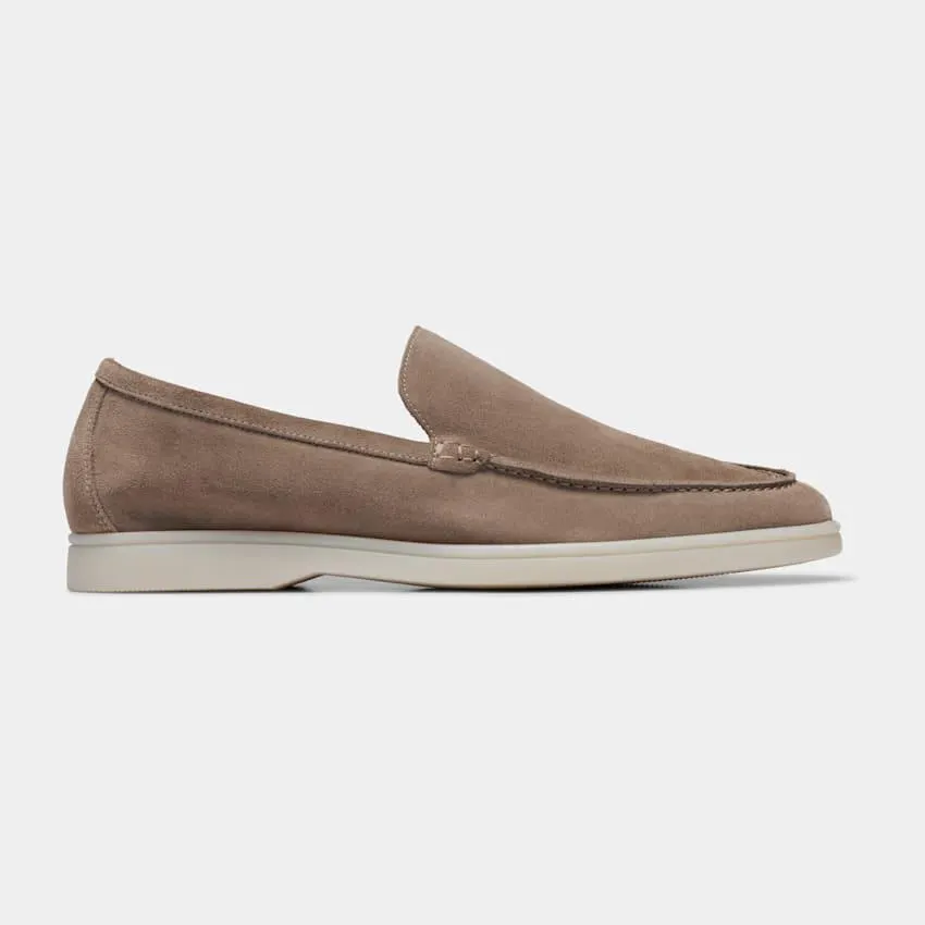 An adaptable slip-on that's made to complement any look with a smart casual appeal, this lightweight light brown pair is made from supple Italian calf suede with a white slip-resistant rubber sole.