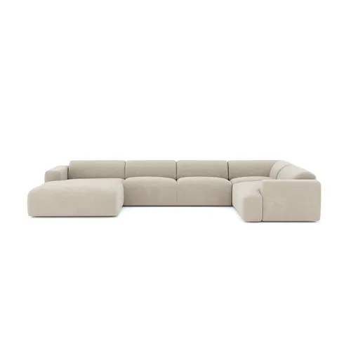 Sia Home - Grote panoramische U-bank MYRA - Fluweel met structuur - Beige - 354cm