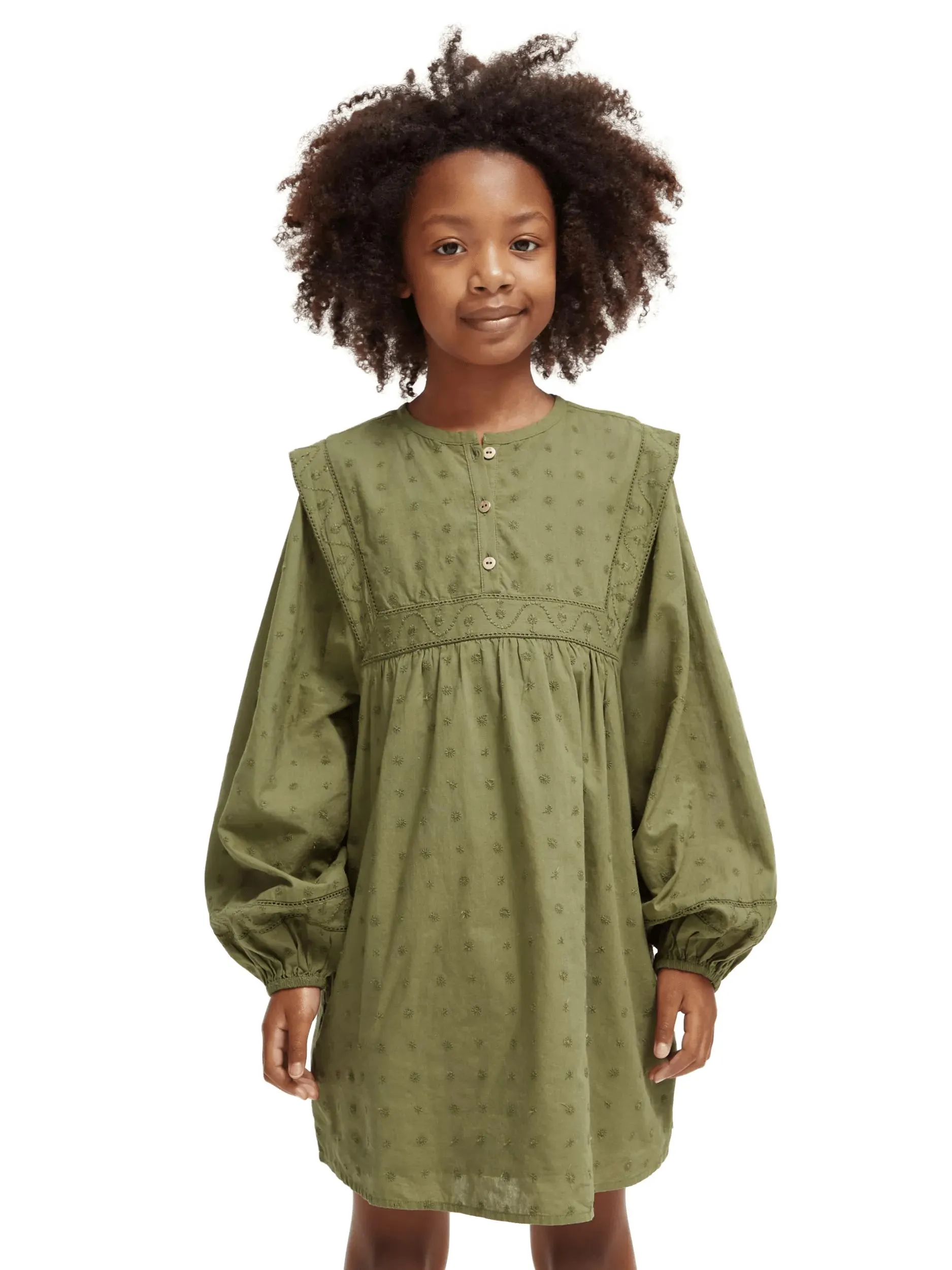 Long-sleeved broderie anglaise panel dress