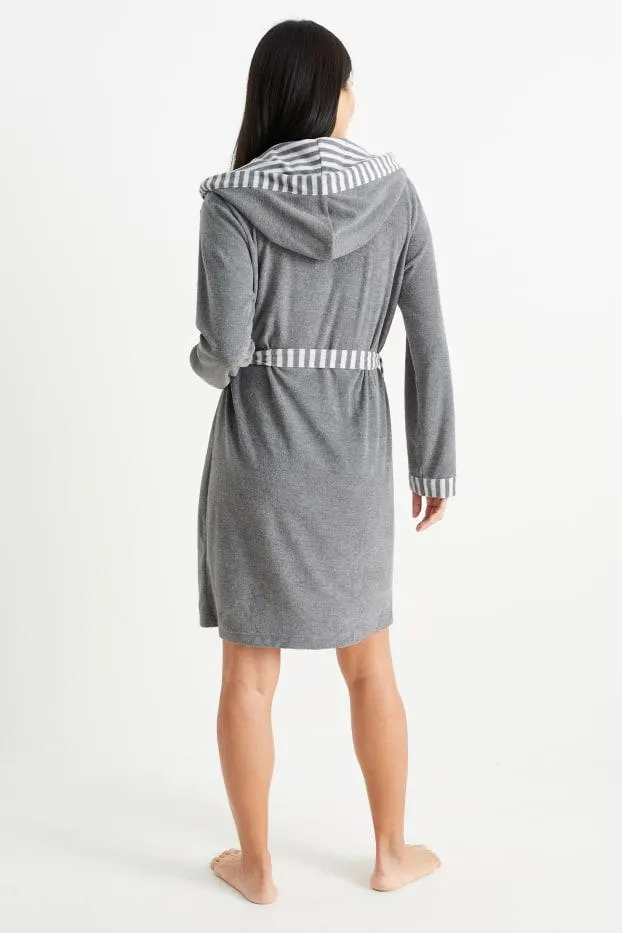 Terry cloth bathrobe with hood