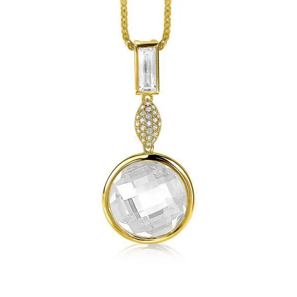 ZINZI zilveren hanger geel verguld 36mm rond ovaal wit ZIH2058