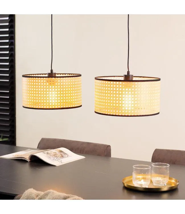 Rotan-look hanglamp Airen 2-lichts rond