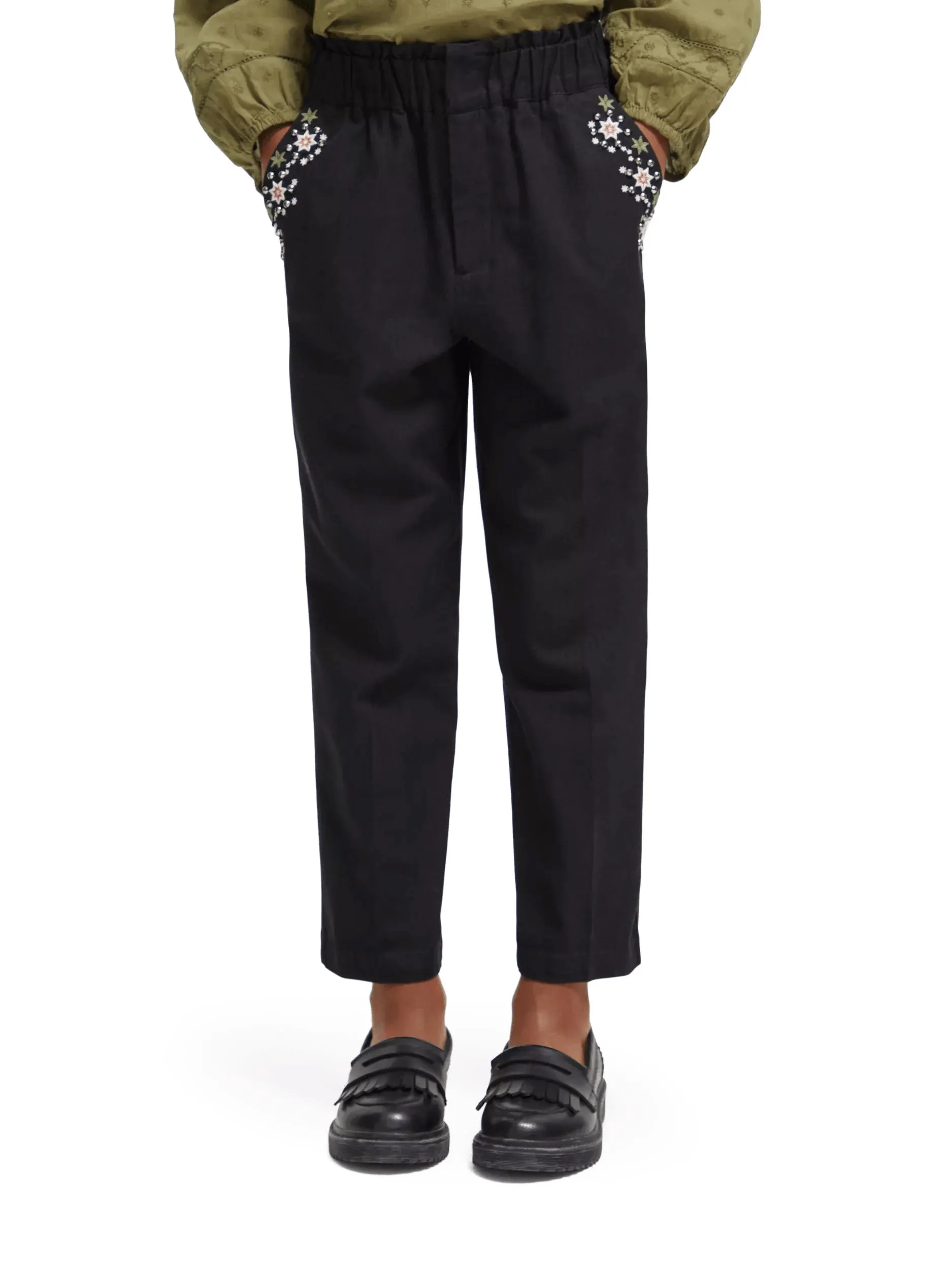 High-rise embroidered pants
