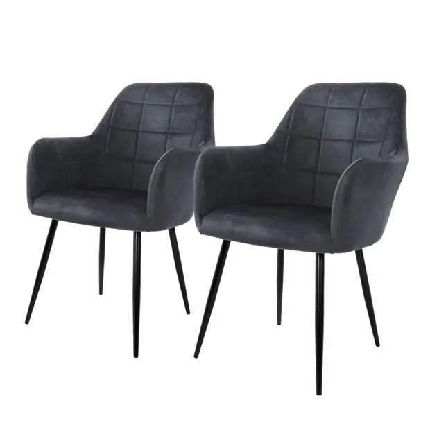 Set van 2 eetkamerstoelen, donkergrijs, met rugleuning en armleuningen