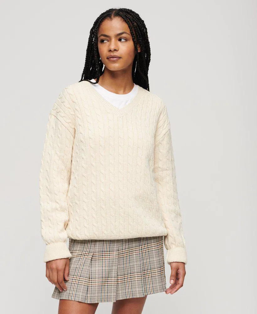 Oversized kabeltrui met V-hals