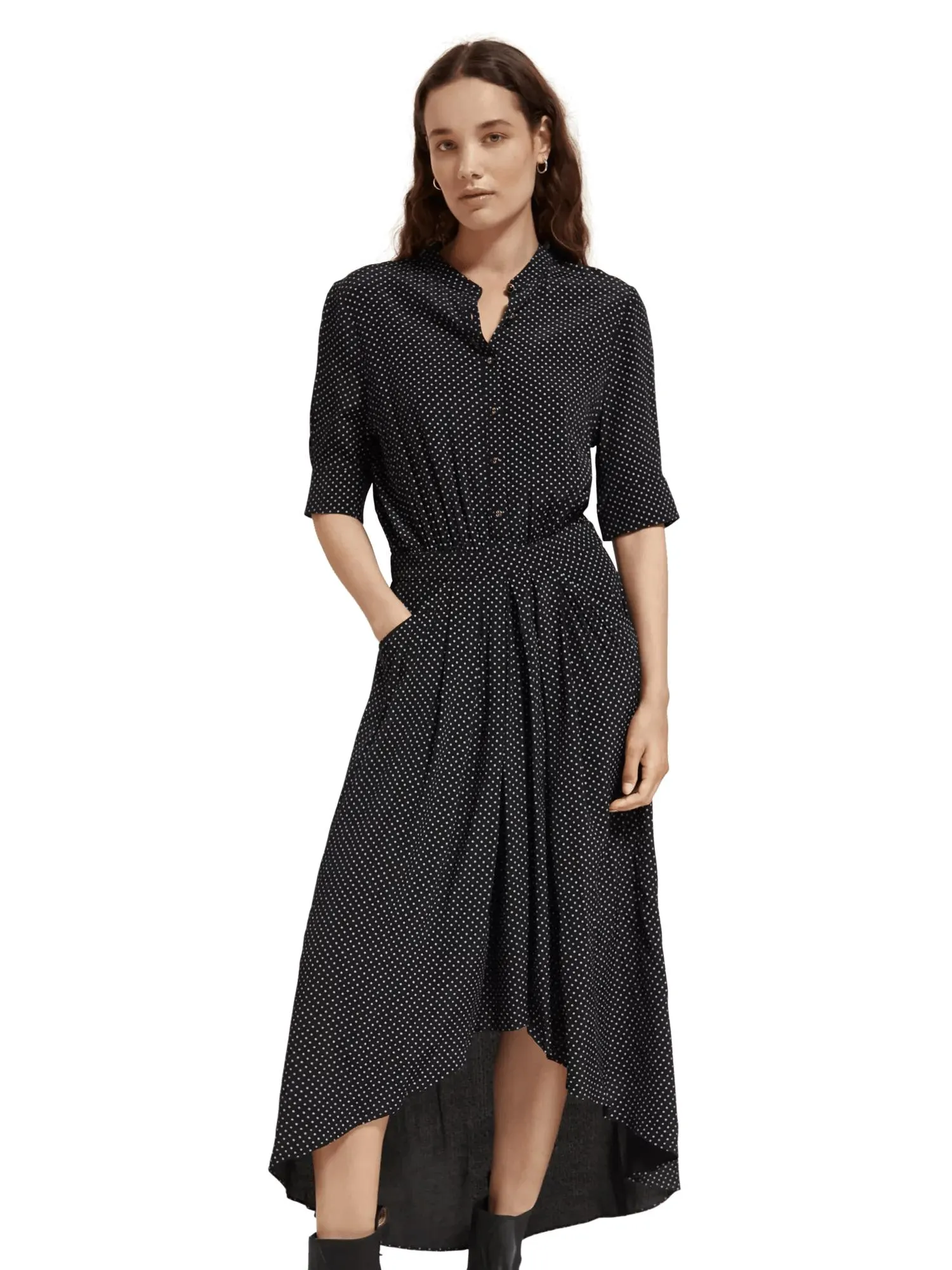 Midi shirt dress with assymetrical skirt