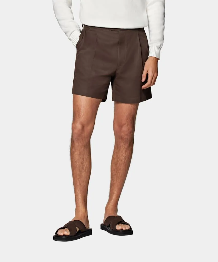 Mid Brown Straight Leg Shorts