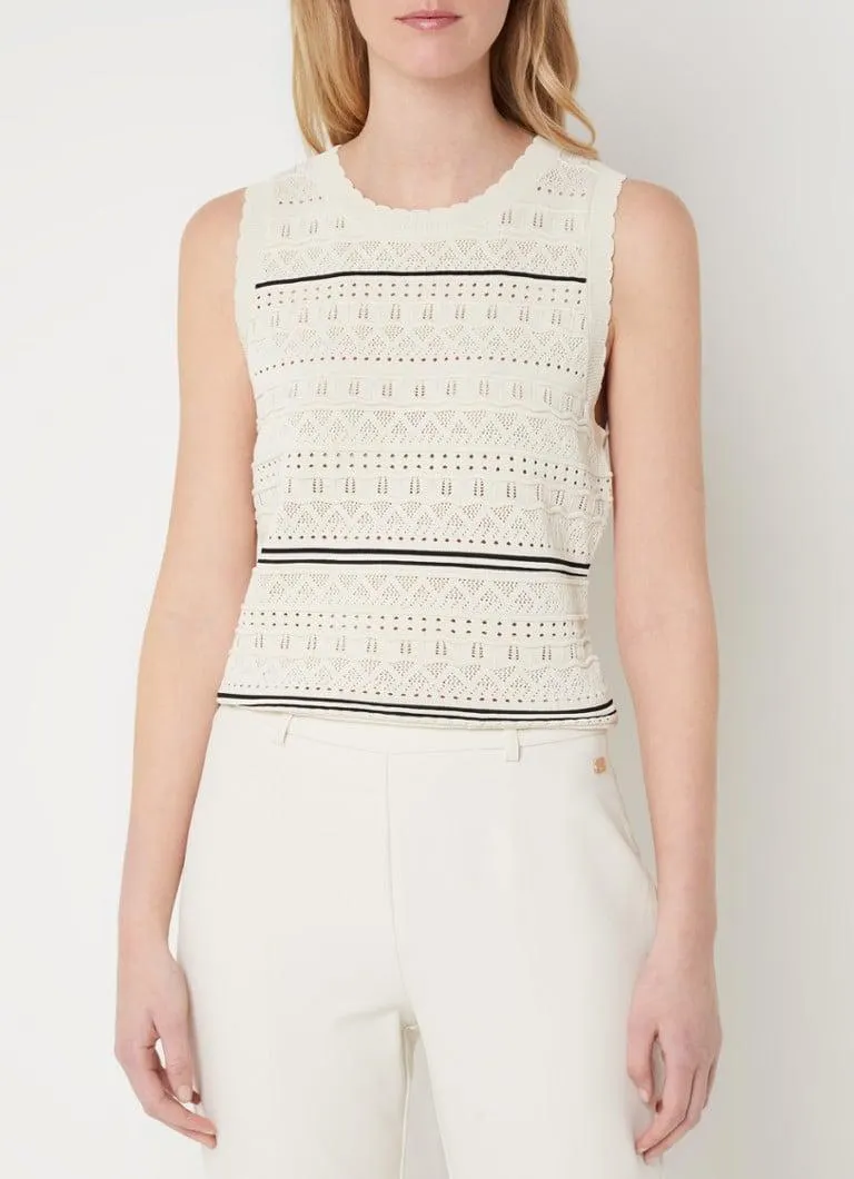 Bogota grofgebreide tanktop met streepprint en opengewerkt dessin