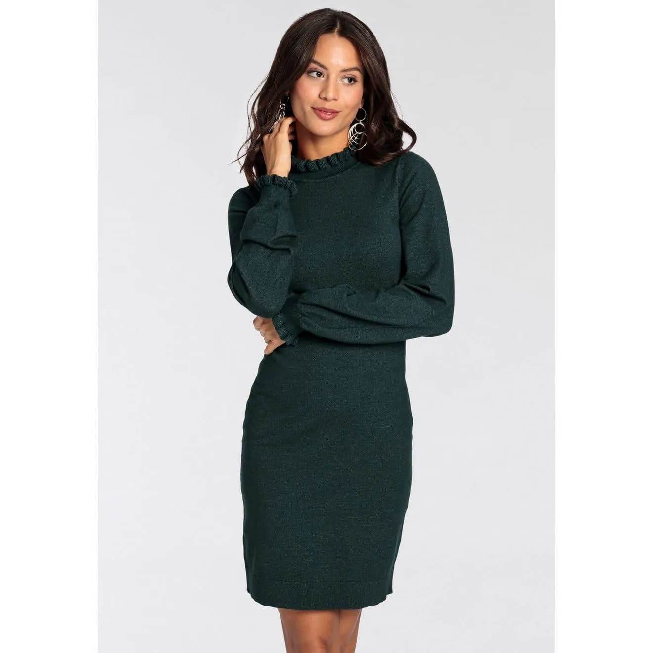 Laura Scott Gebreide jurk van viscosemix met vrouwelijk ruchedetail