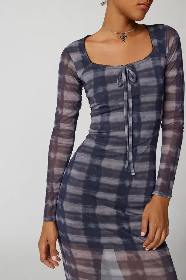 Daisy Street Mesh Long Sleeve Midi Dress