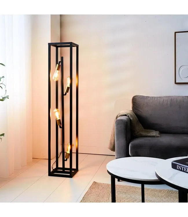 Industriële vloerlamp Otis zwart goud