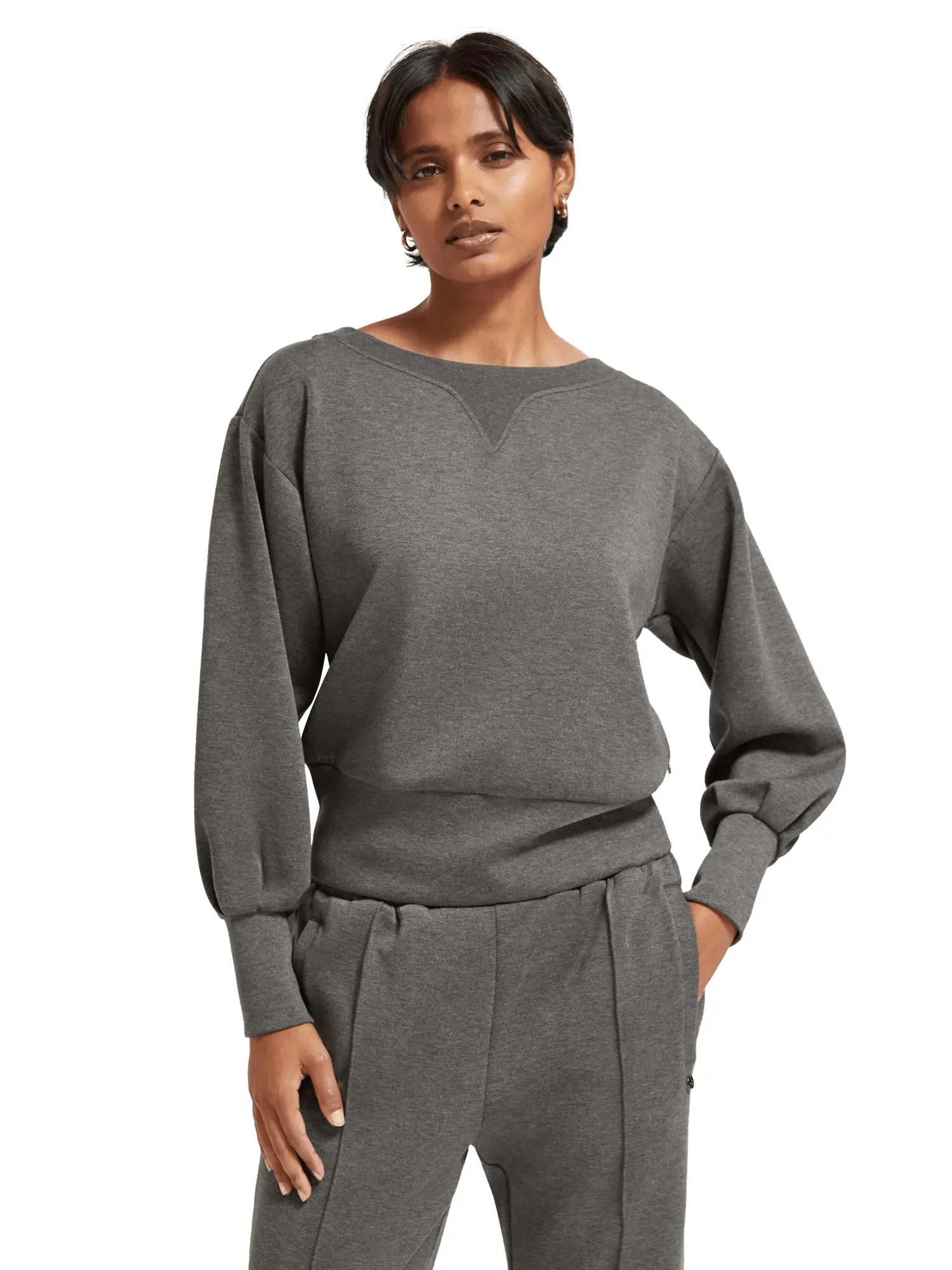 Puff-sleeved boatneck sweatshirt