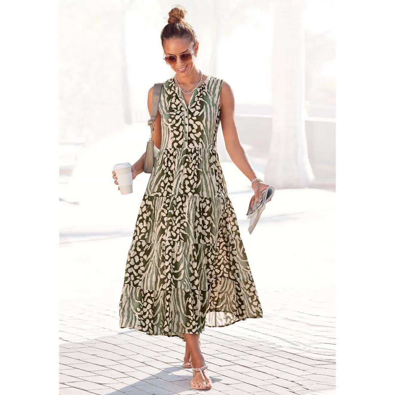 Lascana Maxi-jurk met animal print en knoopsluiting, zomerjurk, strandjurk