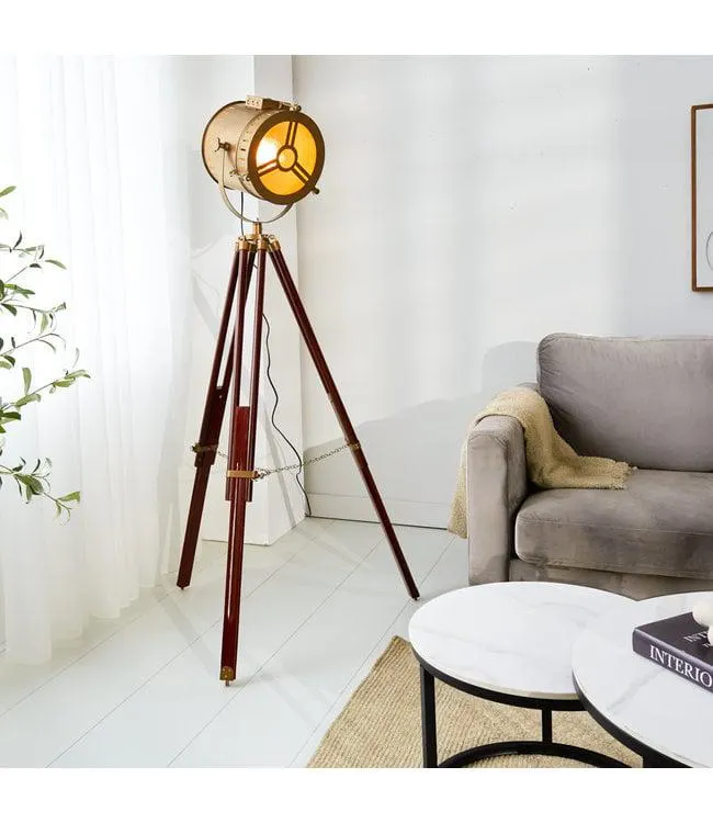 Industriële vloerlamp Finn brons driepoot