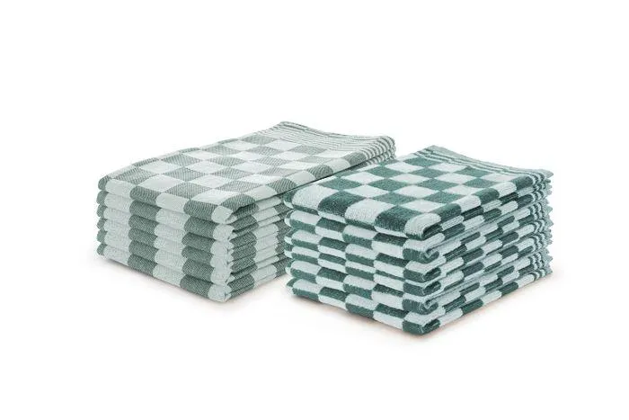 Elegance Theedoeken & Keukendoeken Set Blok - donker groen - set van 12