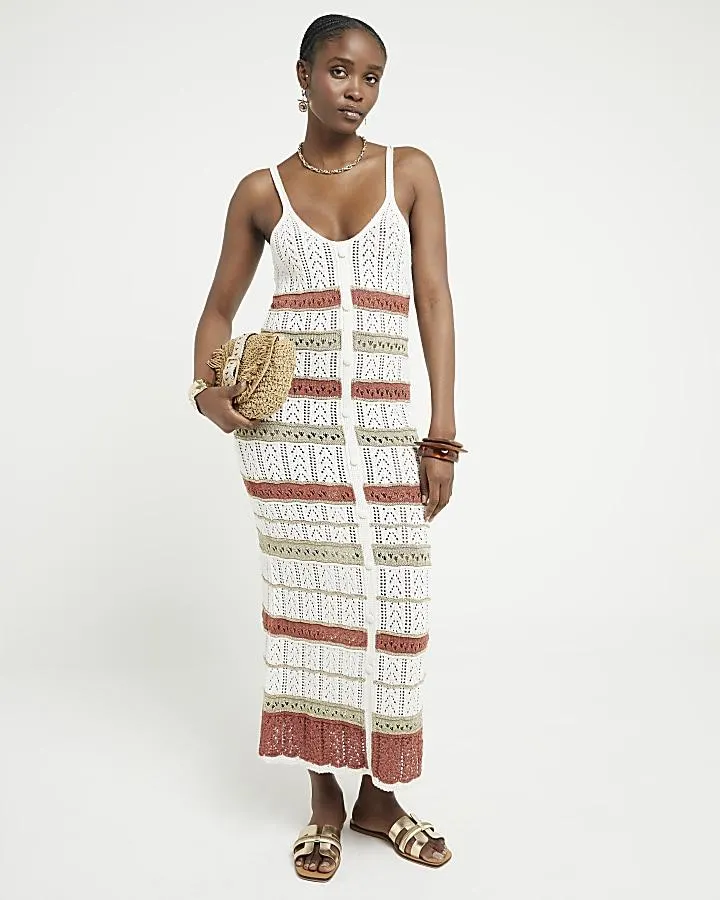 Beige knit metallic bodycon maxi dress