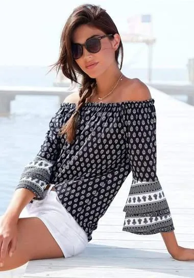 Lascana Blouse met carmenhals met dierenprint