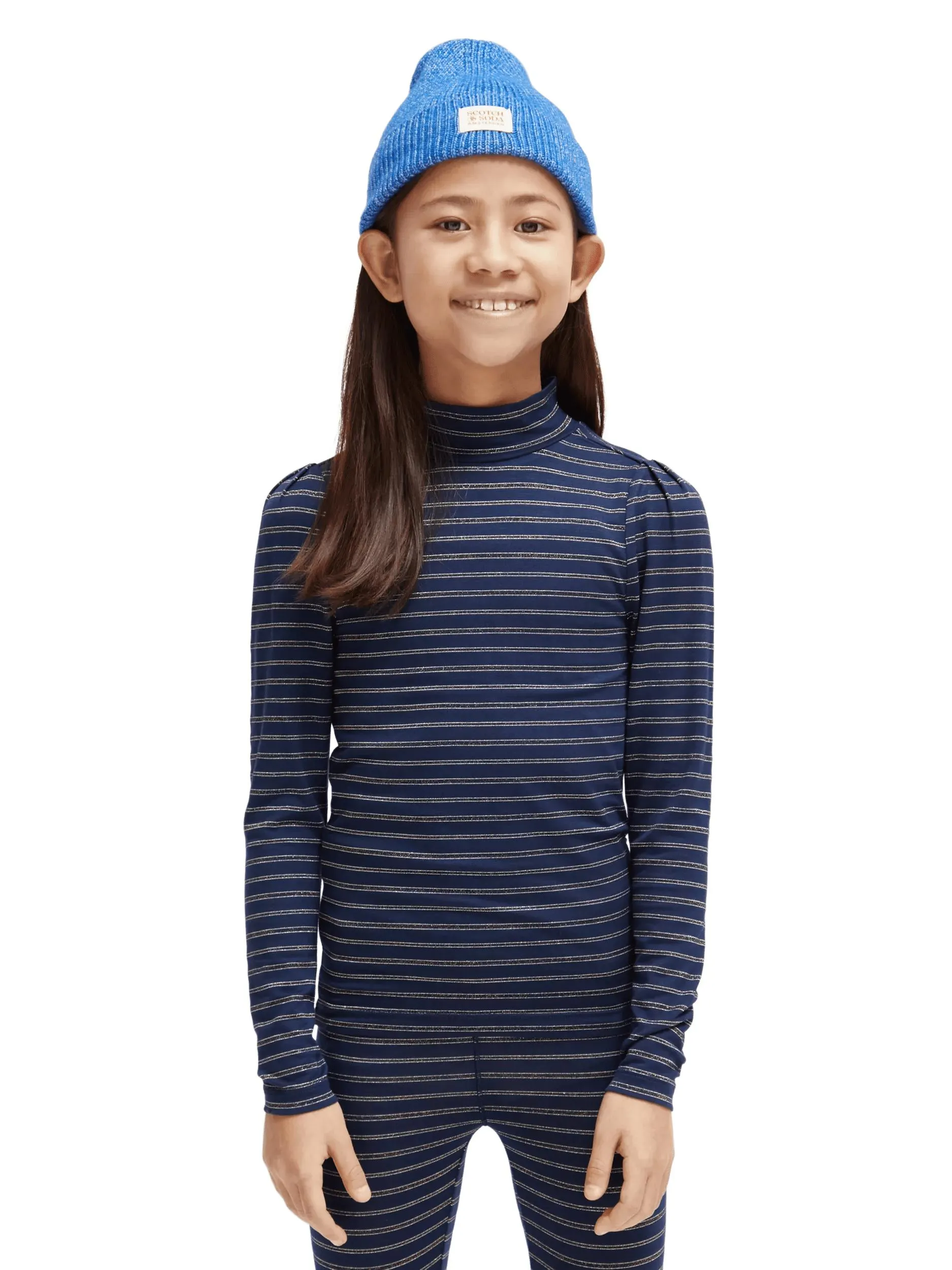 Glitter-striped mockneck T-shirt