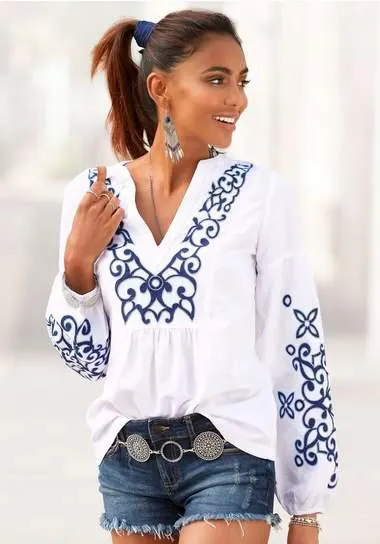 Lascana Blouse met lange mouwen met luxueus borduursel