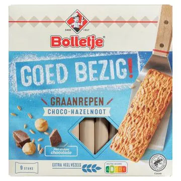 Bolletje Goed Bezig! Graanrepen Choco - Hazelnoot met Stukjes Chocolade 9 Stuks 210g