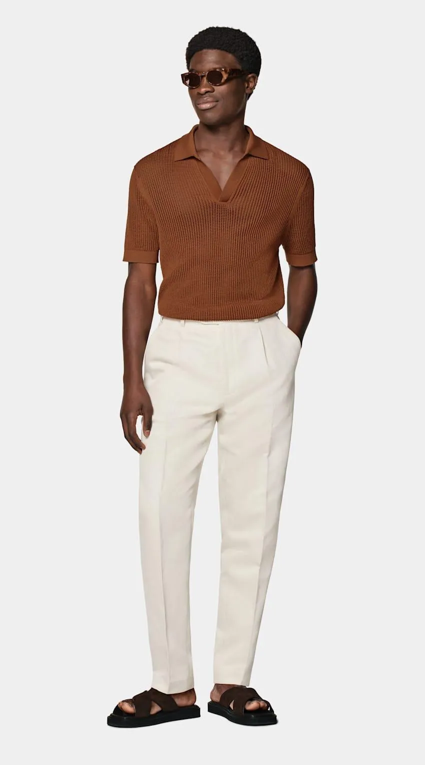 Dark Orange Crochet Buttonless Polo