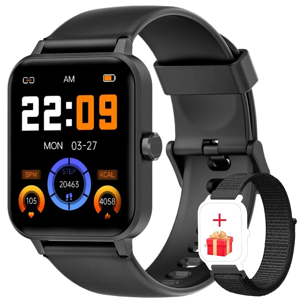 Smartwatch für Damen Herren, Blackview R30 1,85" großer HD Touch-Farbbildschirm Fitnessuhr, Temperaturmessung/Überwachung von SpO2/Pulsuhr/ Fitness Tracker, Armbanduhr für Android IOS(Schwarz)