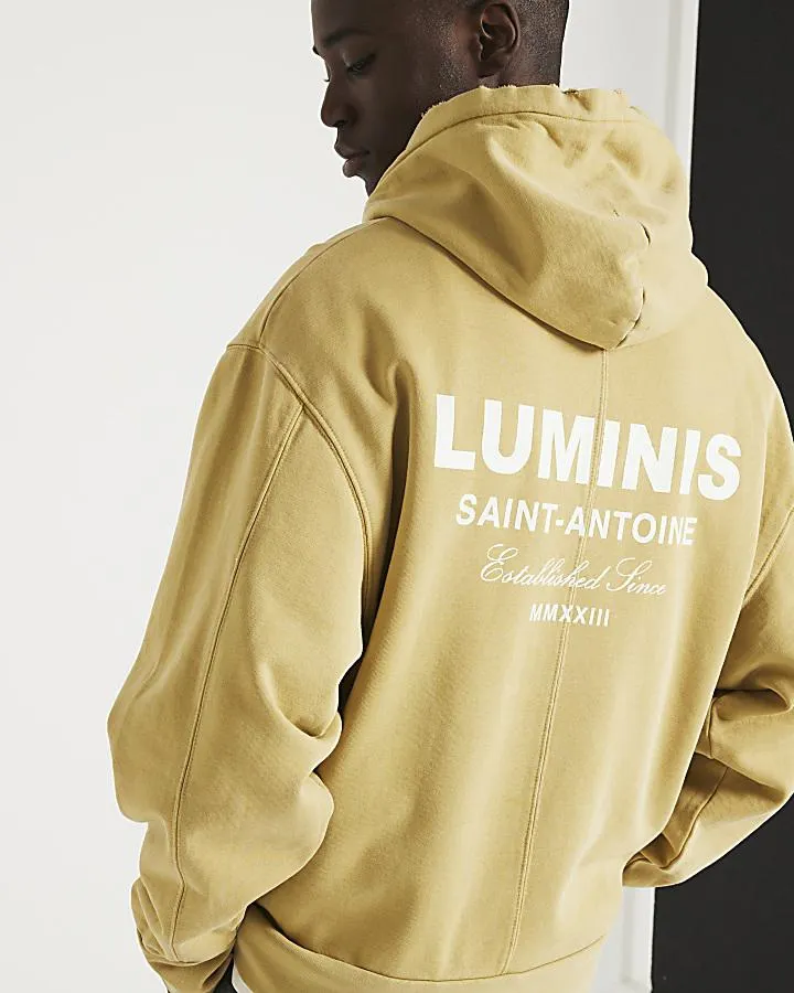 Yellow regular fit washed graphic hoodie