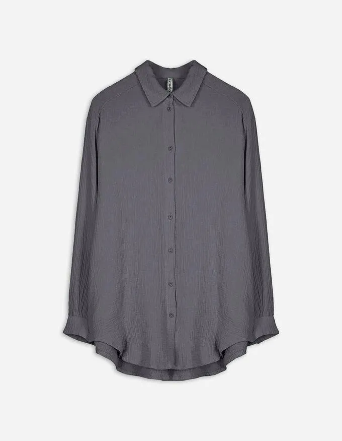 Overhemdblouse - Mousseline - donkergrijs