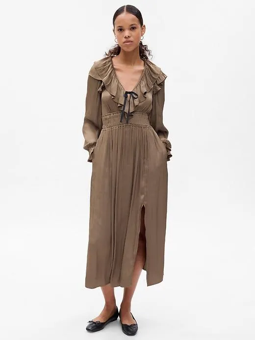 Satin Ruffle Midi Dress