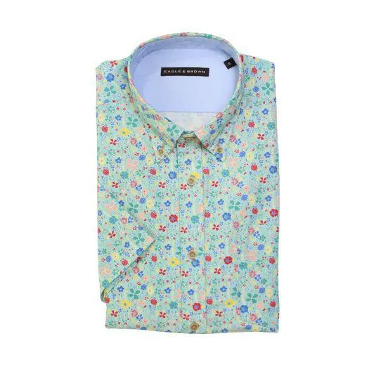 overhemd casual groen korte mouwen met print