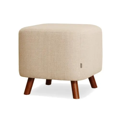 Nolon Julia Vierkante Poef met Houten Pootjes 44 x 44 cm - Beige