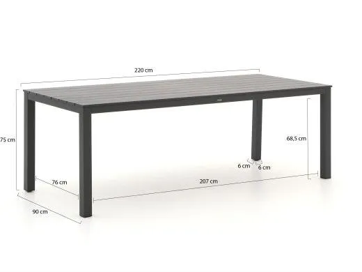 Manifesto Villongo/Menzano 220cm dining tuinset 7-delig stapelbaar