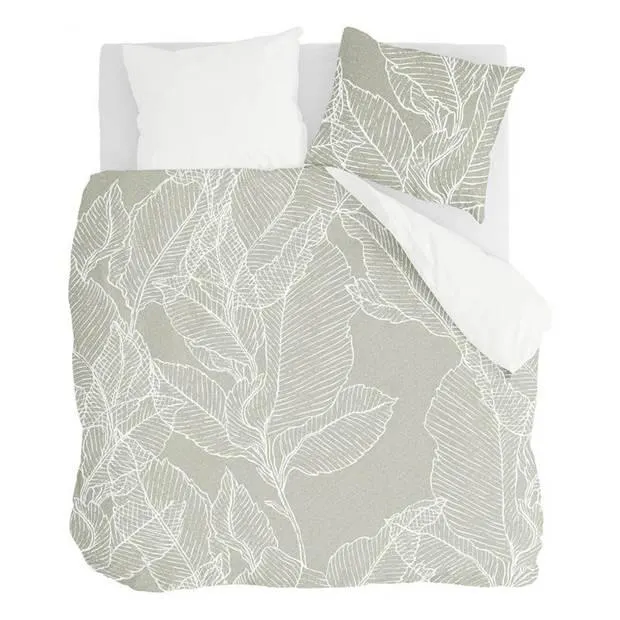 Walra Leaves & Trees dekbedovertrek - 2-persoons (200x200/220 cm + 2 slopen) - Flanel - Olijfgroen