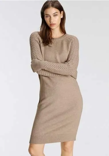 Tamaris Gebreide jurk tot halverwege de bovenbenen, modern, van viscosemix, lange mouwen