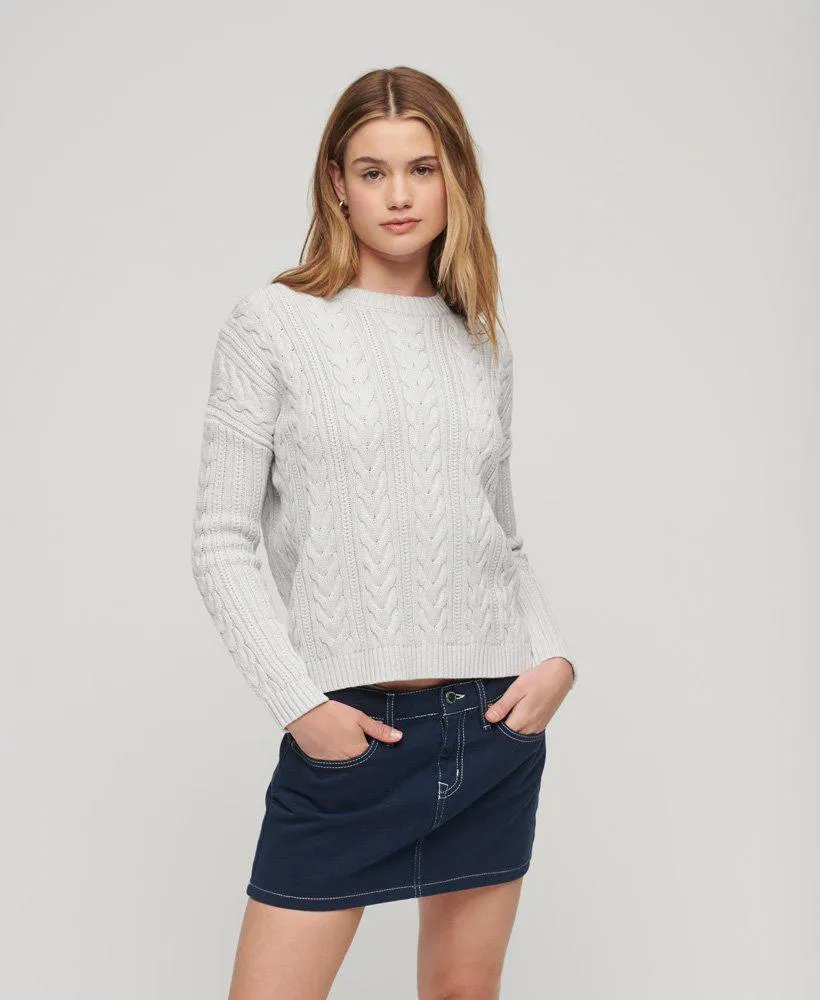 Kabeltrui met ronde hals en verlaagde schouderinzet