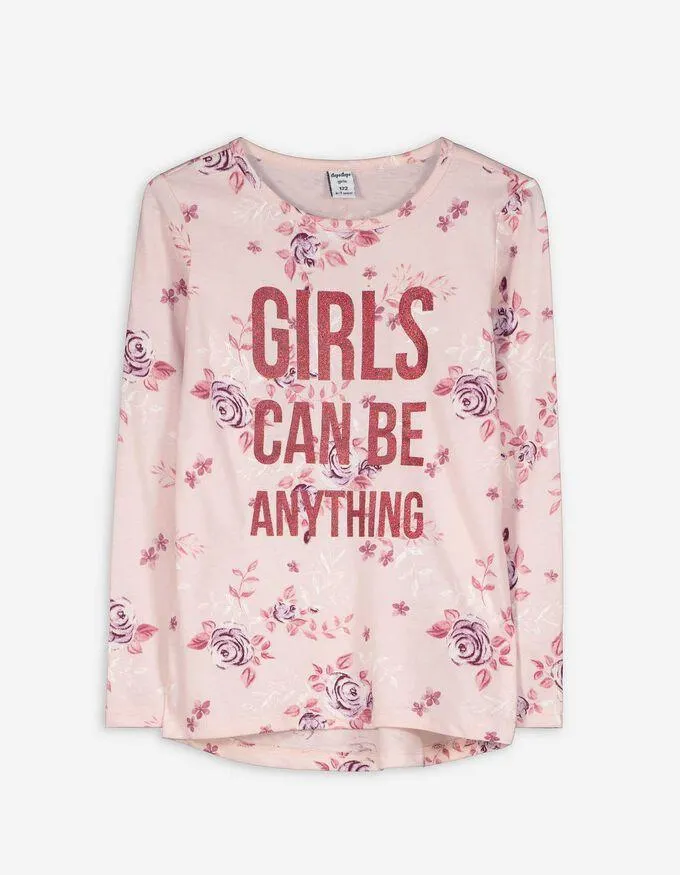 Tričko s dlouhým rukávem - Natištěný text - ruzova