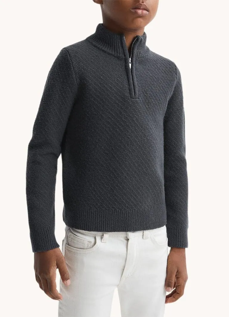 Tempo grofgebreide trui in wolblend met halve rits