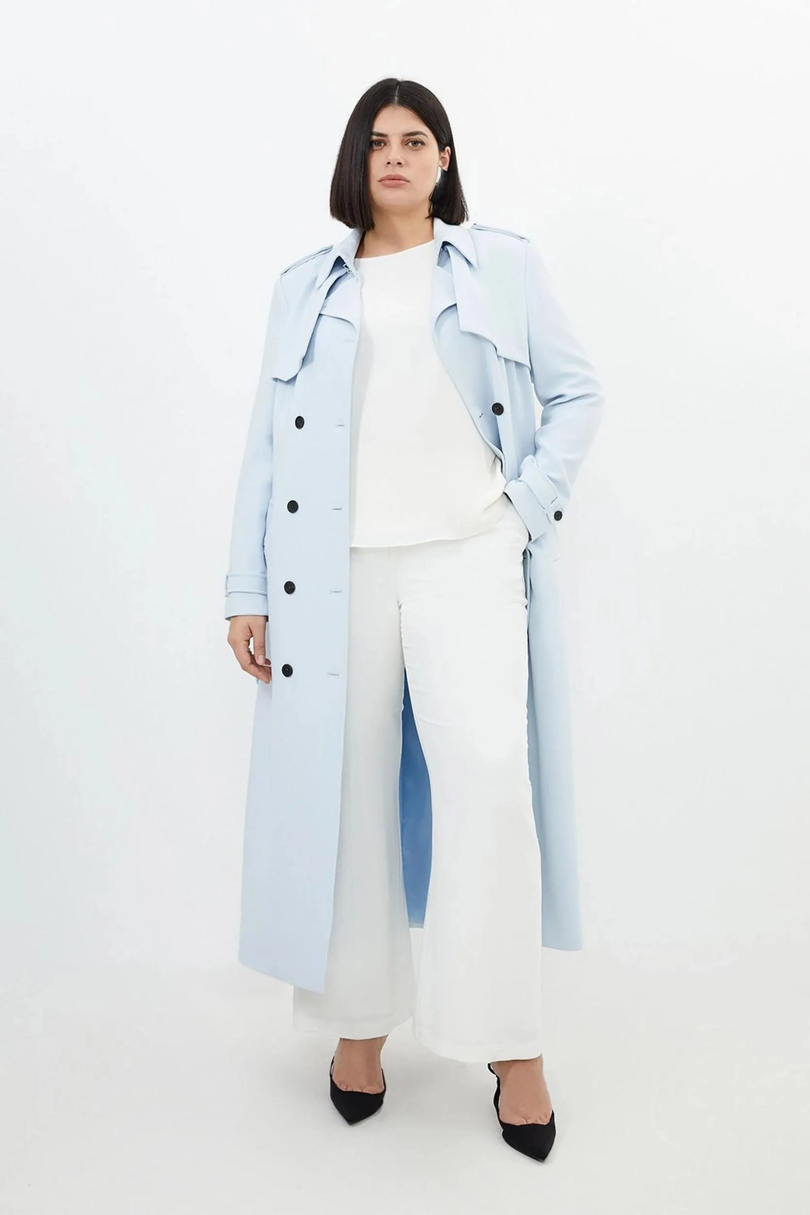 Plus Size Compact Stretch Tailored Belted Trench Coat