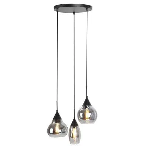 Hanglamp Lungo zwart smoke glas 3-lichts