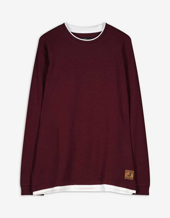 Tričko s dlouhým rukávem - Dvouvrstvý vzhled - tmave cervená