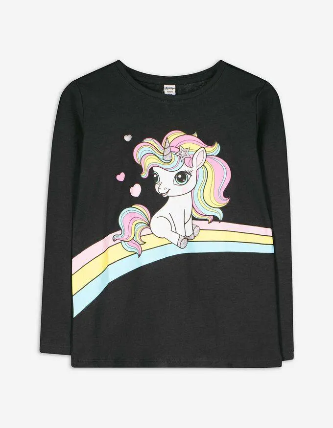 Longsleeve - Glitterprint - donkergrijs