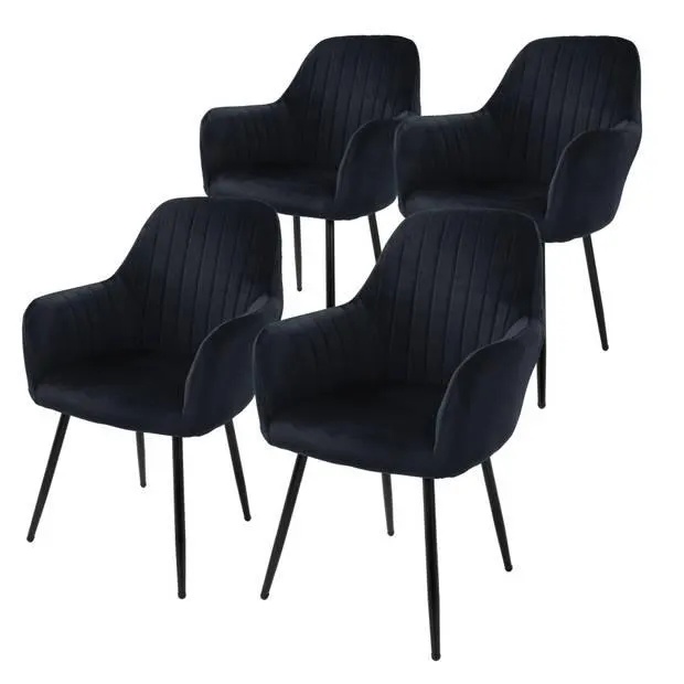 ML-Design set van 4 eetkamerstoelen met rugleuning en armleuningen,zwart,keukenstoelen met fluwelen bekleding