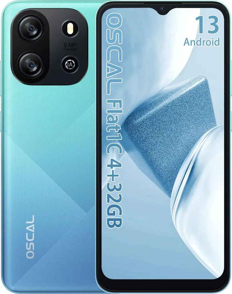 OSCAL FLAT 1C Smartphone ohne Vertrag, 6.5 Zoll Android Handy, 4GB RAM+32GB ROM(erweiterbar), HD+ Display, 8MP Kamera/4700mAh Akku/4G Dual SIM, Blau