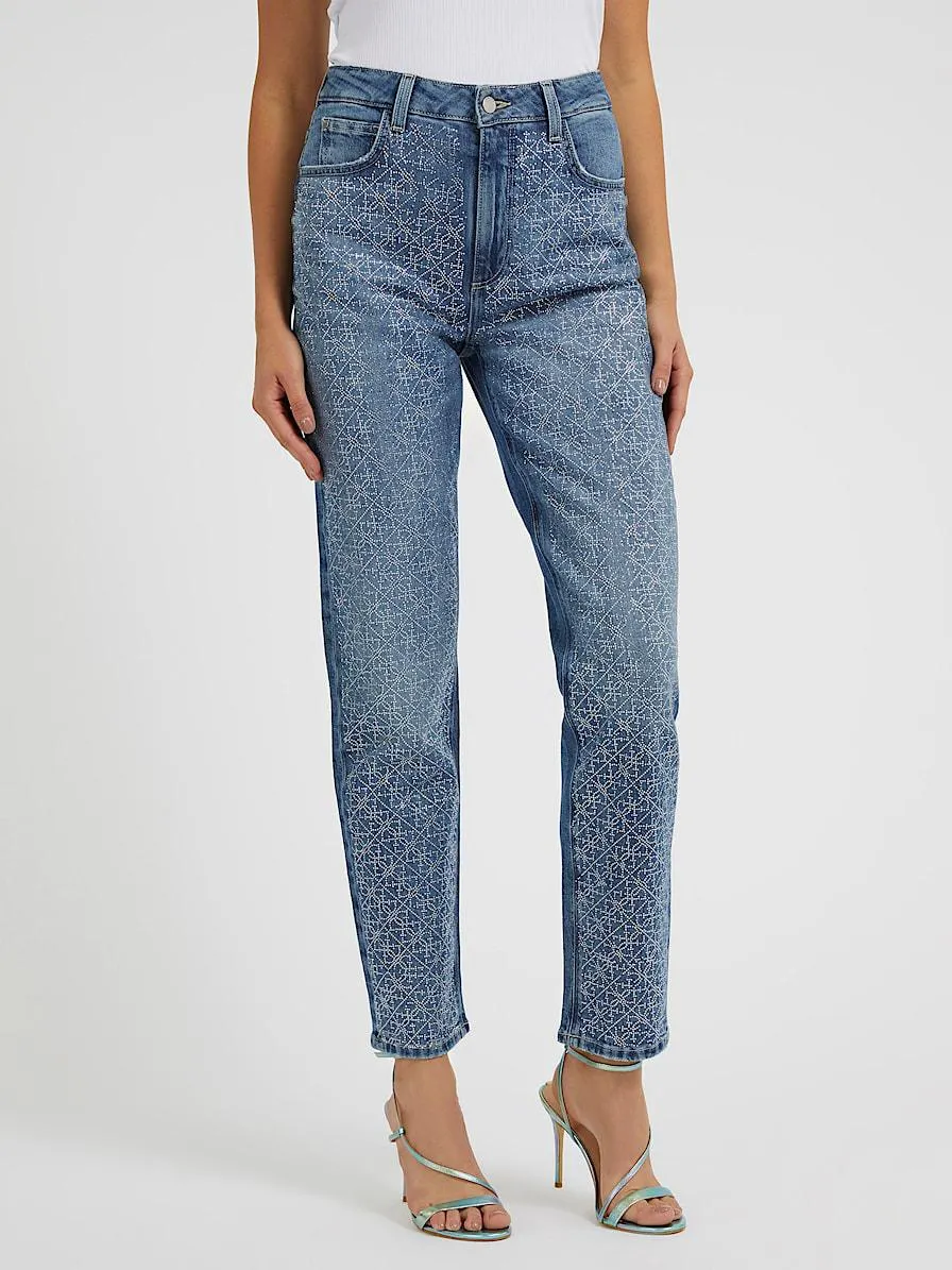 Mom fit denim broek strasstenen