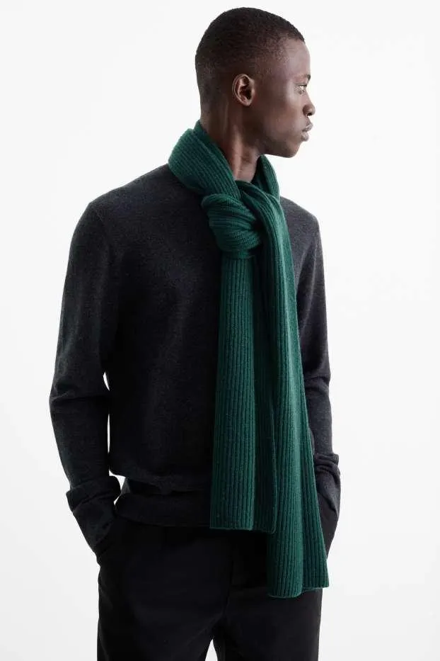Cashmere blend knitted scarf - wool blend - ribbed